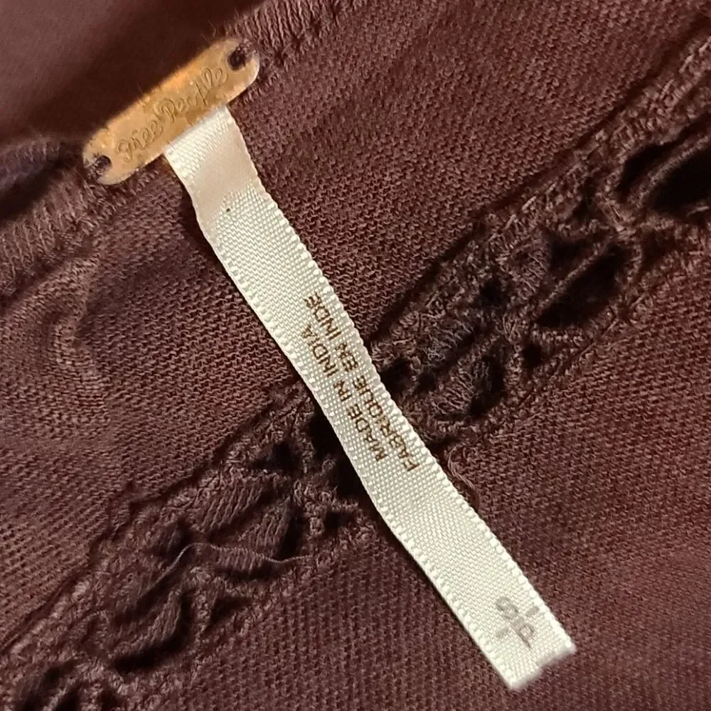 Free People Burgundy Boho Lace Top Small